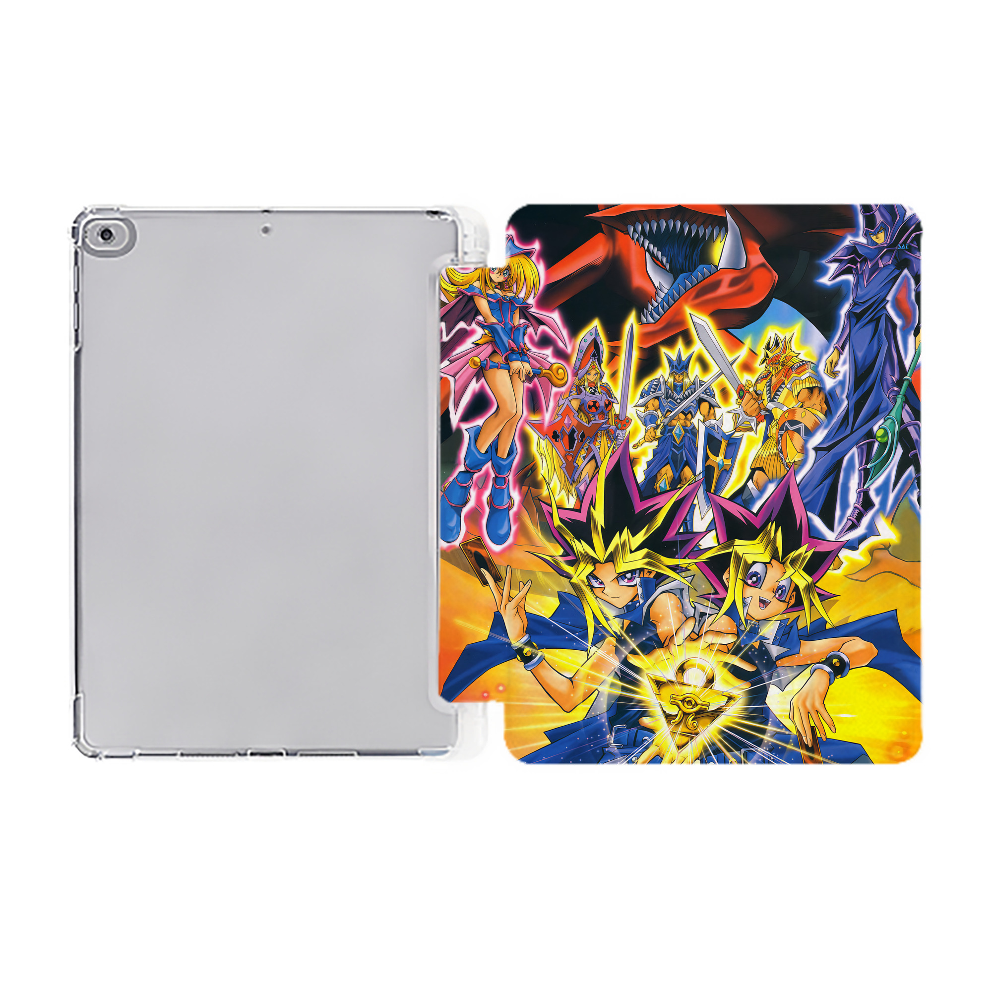 （画像用） 遊☆戯☆王 Yu-Gi-Oh! IPad ケース ペン収納付き 三つ折りスタンド PUレザー×シリコン 対応機種9.5/10.5/10.9インチ
